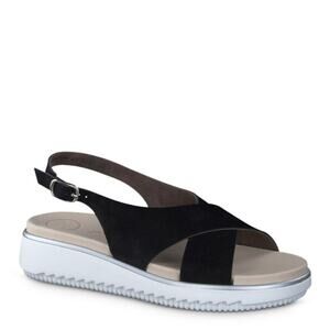 Paul Green Trixie Black Leather Sandals Minimal Casual Comfort Size US 9 UK 6.5